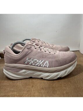 Hoka One One Bondi 7 Women Size 10 D Pink White Athletic Running Shoes Sneakers